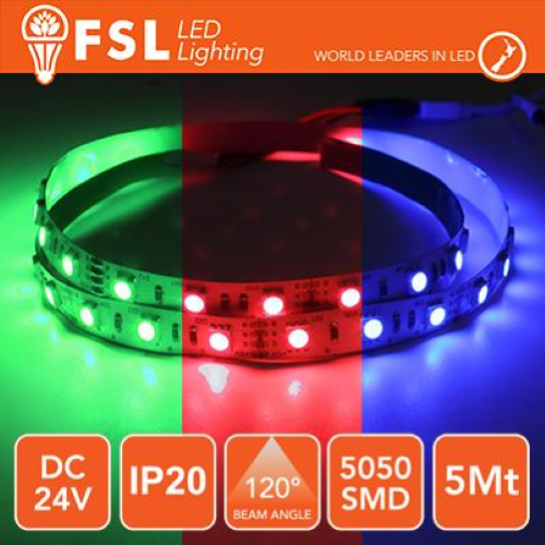 STRISCIA LED 5M IP20 5050 24V - 12W/M 60LED/M RGB